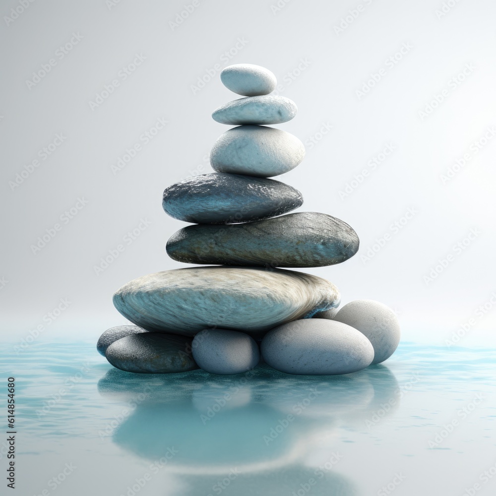 Zen stones in water. Zen concept. Harmony and meditation. Zen stones. created with Generative AI technology