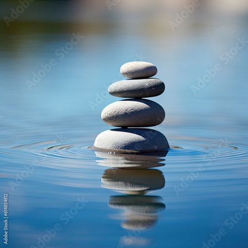 Zen stones in water. Zen concept. Harmony and meditation. Zen stones. created with Generative AI technology