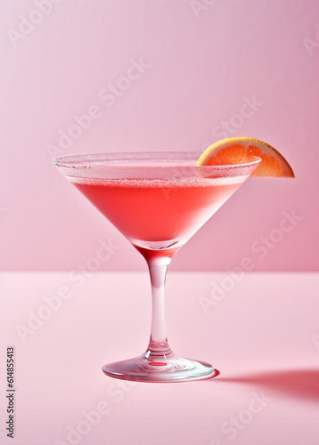 Cosmopolitan cocktail on light rustic background. Summer fresh pink cocktail. Generative AI
