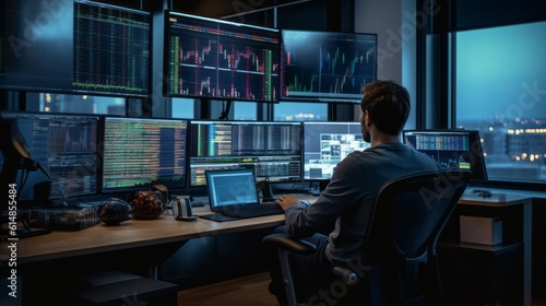 broker doing trading at desk with screens