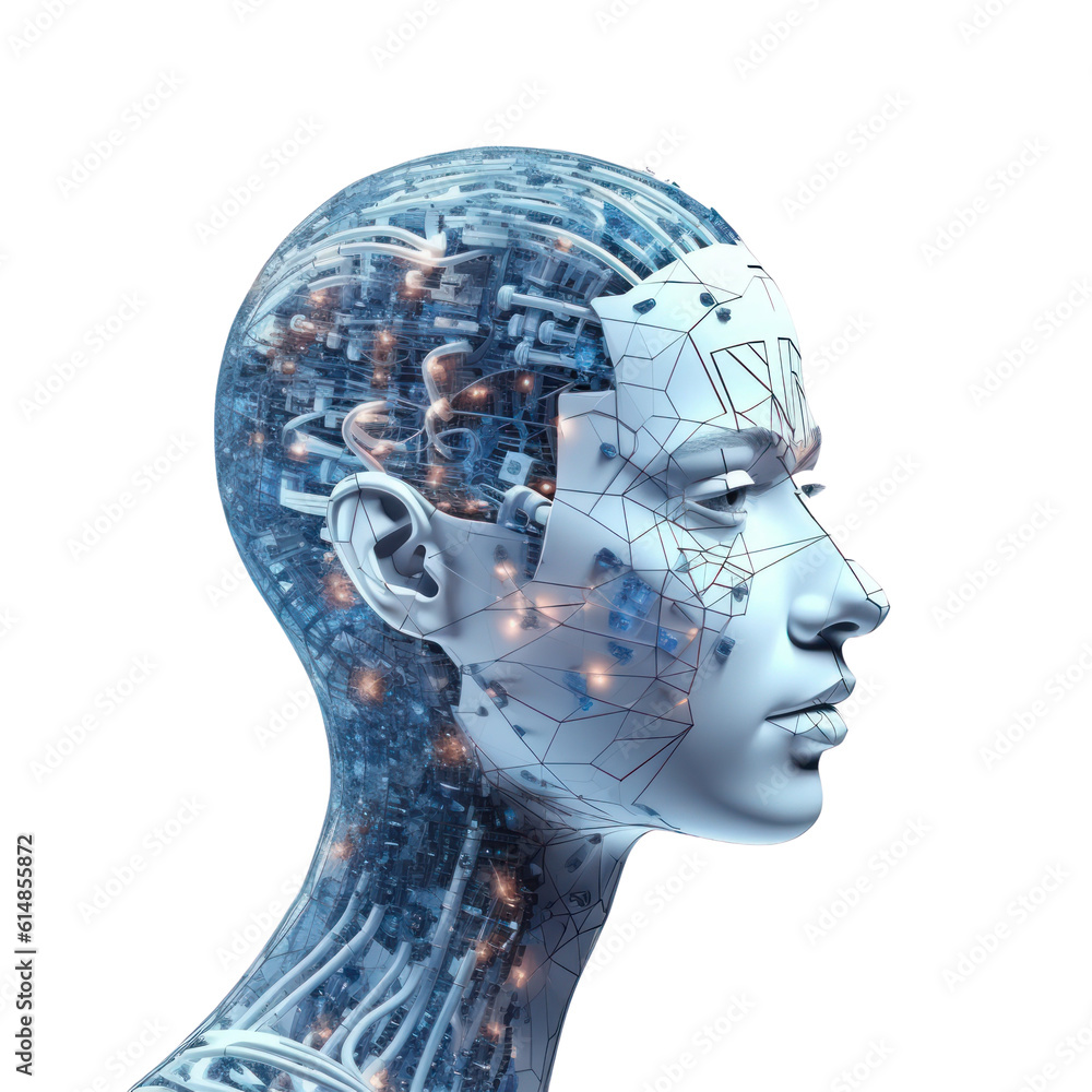 Obraz premium Artificial intelligence digital technology concept. Robot brain isolated on transparent background, PNG.