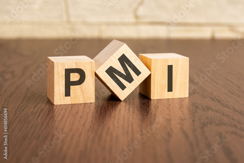project management institute concept with symbols PMI on wooden blocks photo