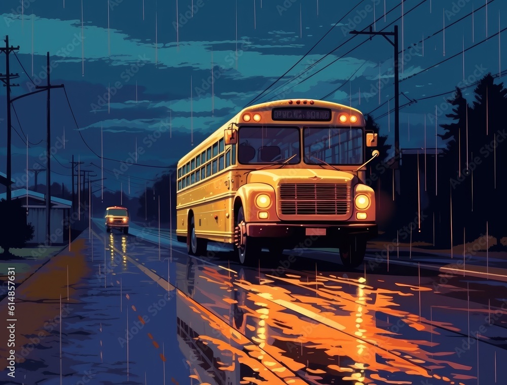 Traditional yellow schoolbus created with Generative AI technology