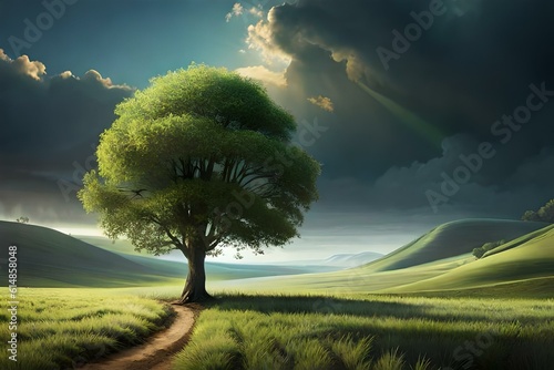 Beautiful tree with a lush green landscape