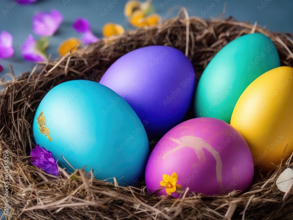 colorful easter eggs in nest. ai generative