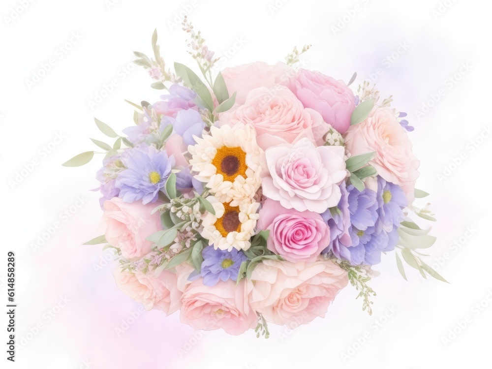 bridal bouquet watercolor on white background. ai generative
