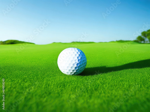 golf club and golf ball on green lush grass. ai generative