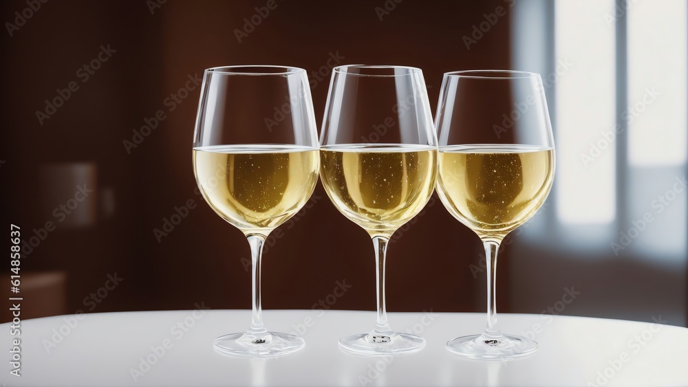 Isolated Illustrations Of White Wine Glasses. Generative AI