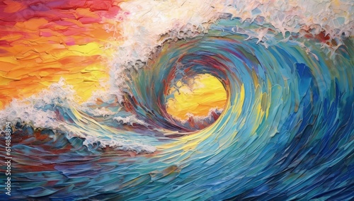 Vibrant Burst of Colors Painting with Sea Wave Motif