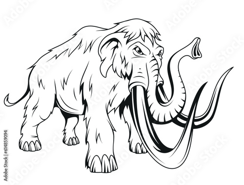 Mammoth. Vector illustration of a sketch elephant with tusks. Animals before our era, paleontology, history, archeology and culture