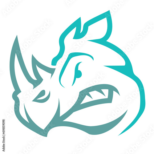Rhinoceros logo. Vector illustration of a rhino wildlife silhouette animal. African savannah standing rhino