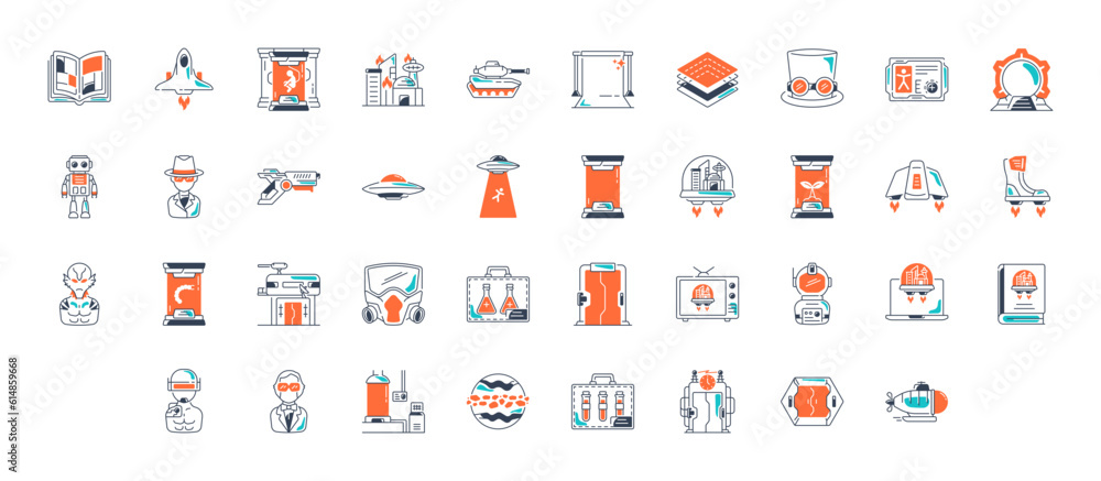 Set of thin science fiction icons. Vector icon illustration
Set of thin science fiction icons. Vector icon illustration