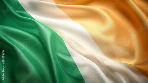 Fotografie Republic of Ireland tricolour silk fabric flag with ripples background