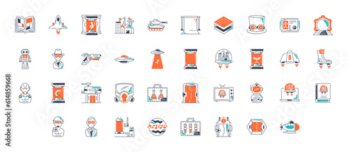 Set of thin science fiction icons. Vector icon illustration
