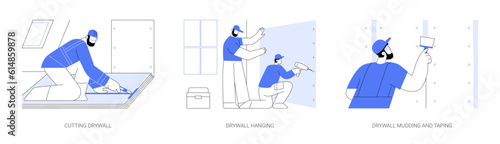 Drywalling service abstract concept vector illustrations.