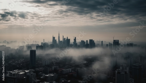set over the urban skyline, a breathtaking panoramic view generated by AI