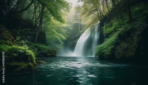 Tranquil scene of flowing water in tropical rainforest  natural beauty generated by AI