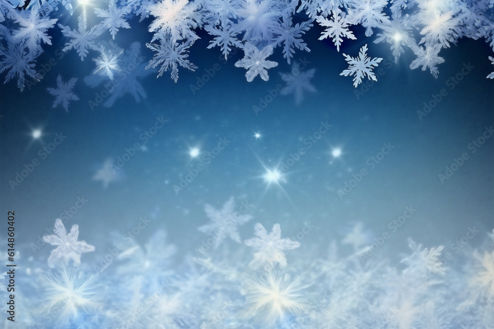 Macro close up of Snowflakes and snow borders on a blue crystal background, hight quality illustration, AI Generative Macro close up of Snowflakes and snow borders on a blue crystal background, hight quality illustration, AI Generative