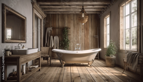Modern elegance in a rustic domestic bathroom with wooden fixtures generated by AI
