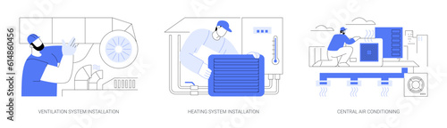 HVAC installation abstract concept vector illustrations.