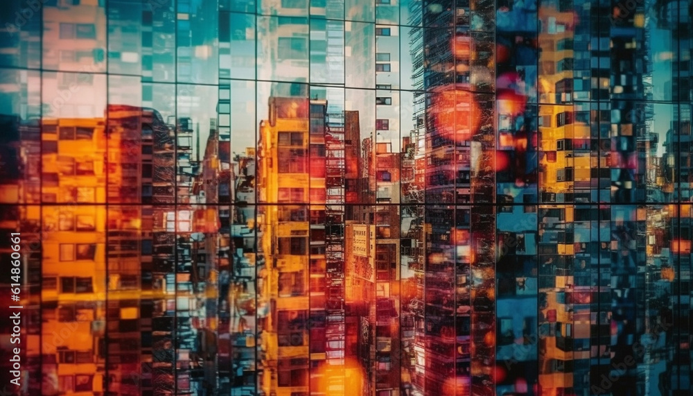 Futuristic skyscraper illuminates city skyline with multi colored abstract patterns generated by AI Futuristic skyscraper illuminates city skyline with multi colored abstract patterns generated by AI