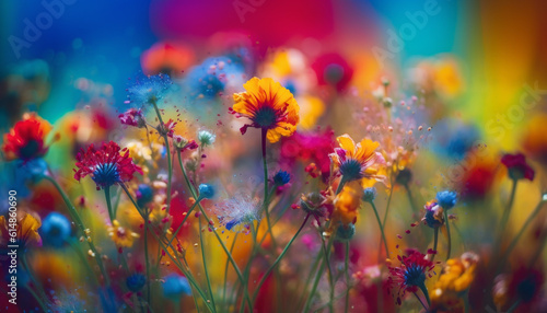 Vibrant wildflower growth in uncultivated meadow, a nature masterpiece generated by AI © Stockgiu