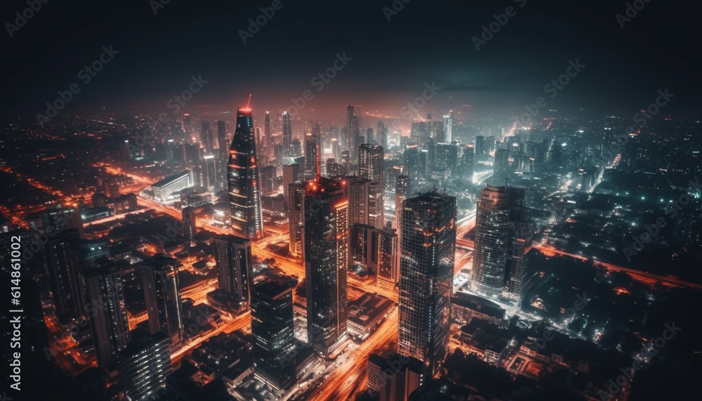 Modern skyscrapers illuminate the crowded cityscape at nightfall generated by AI Modern skyscrapers illuminate the crowded cityscape at nightfall generated by AI