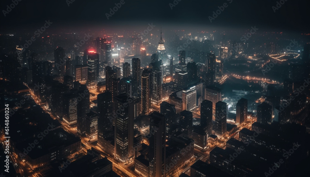 Fototapeta premium The illuminated skyscrapers of Lujiazui reflect on the water below generated by AI