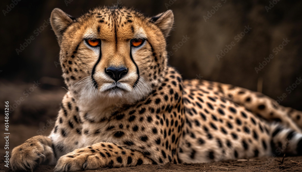 Majestic cheetah, endangered beauty in nature, staring at camera generated by AI Majestic cheetah, endangered beauty in nature, staring at camera generated by AI