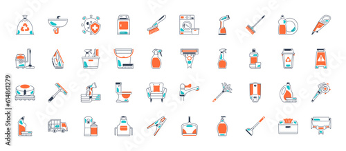 Cleaning icons. Laundry, Window sponge and Vacuum cleaner icons. Washing machine, Housekeeping service and Maid cleaner equipment. Window cleaning, Wipe off, laundry washing machine. Vector 