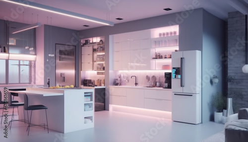 Modern kitchen design with stainless steel appliances and elegant decor generated by AI