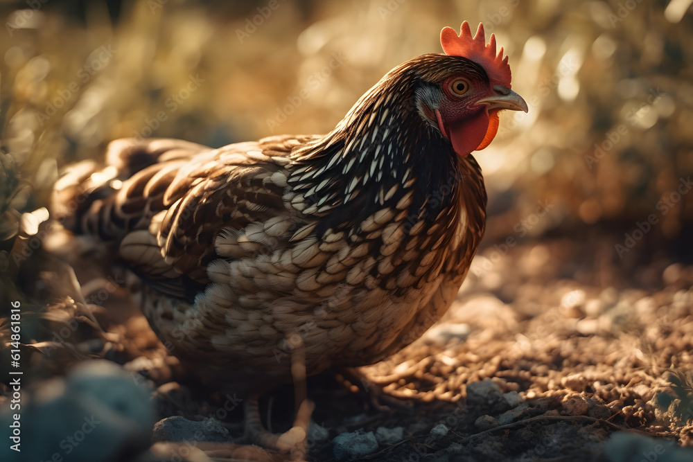 Chicken in nature. Generative AI
