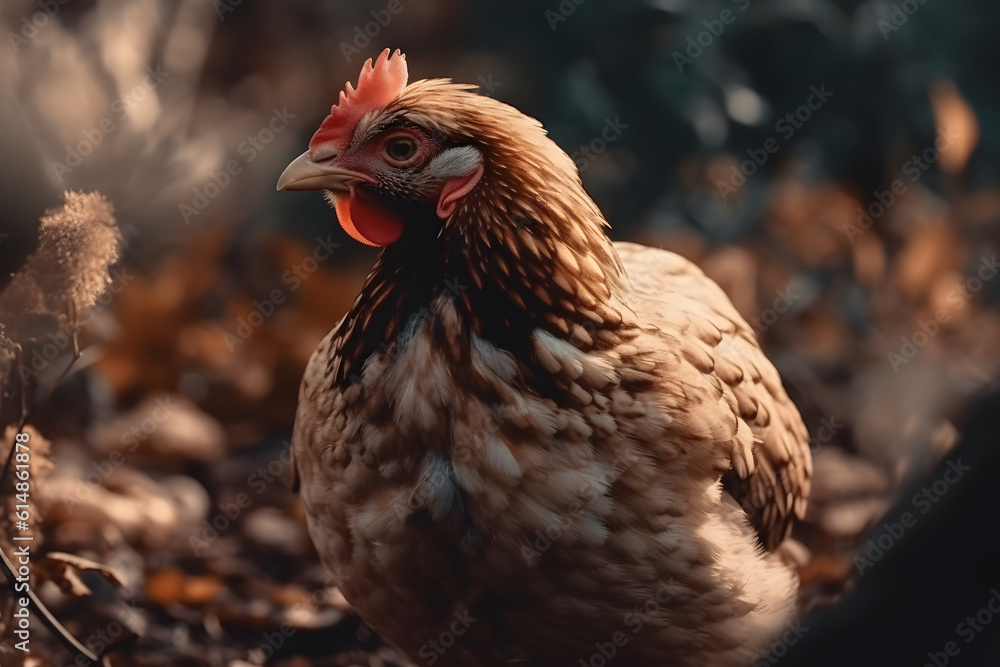 Chicken in nature. Generative AI
