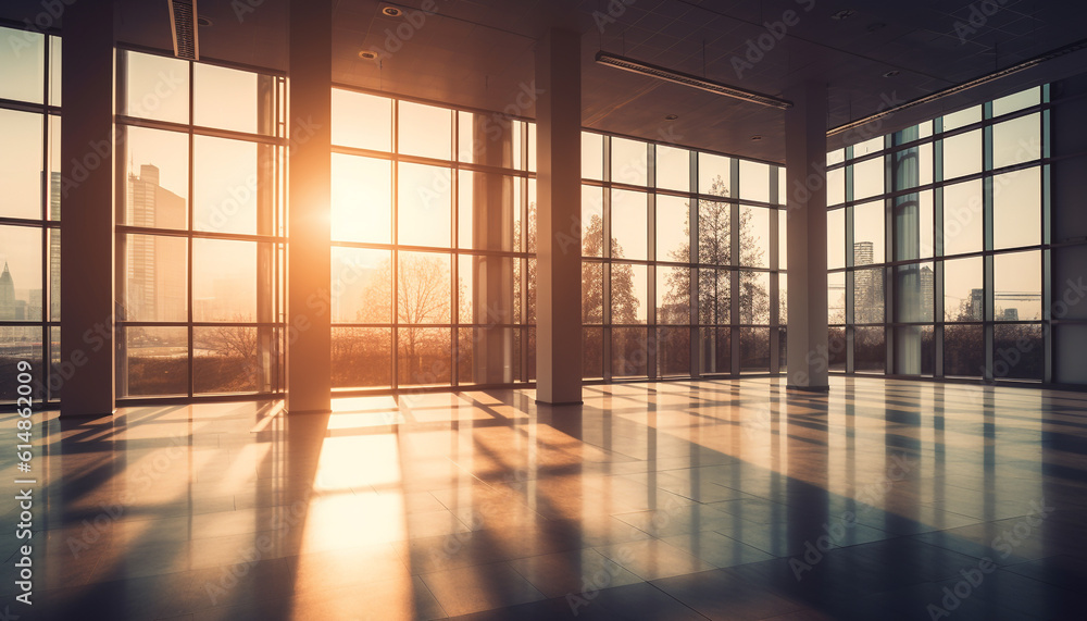 Fototapeta premium Modern apartment with bright sunlight and abstract glass reflections generated by AI
