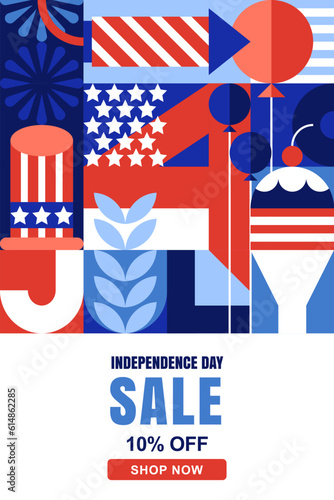 USA Independence Day holiday sale banner or poster. 4th of July vector print, background or greeting card design