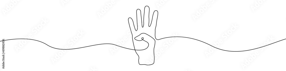 Hand sign icon line continuous drawing vector. One line Fingers icon vector background. Four fingers icon. Continuous outline of a Four fingers icon. Hand sign icon line continuous drawing vector. One line Fingers icon vector background. Four fingers icon. Continuous outline of a Four fingers icon.
