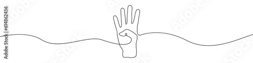 Hand sign icon line continuous drawing vector. One line Fingers icon vector background. Four fingers icon. Continuous outline of a Four fingers icon.