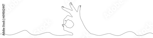Hand sign icon line continuous drawing vector. One line Fingers icon vector background. OK sign icon. Continuous outline of a OK sign icon.