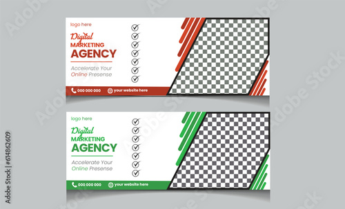 Digital marketing Facebook cover web banner template social media post  page timeline  with photo place modern layout white background and Vivid  shape and text