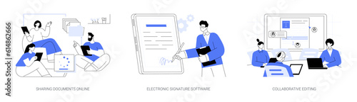 Online documentation software abstract concept vector illustrations.