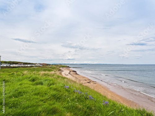Cresswell beach in Northumberland with copy space