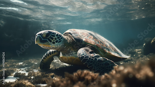 Sea turtle in the sea. Generative AI