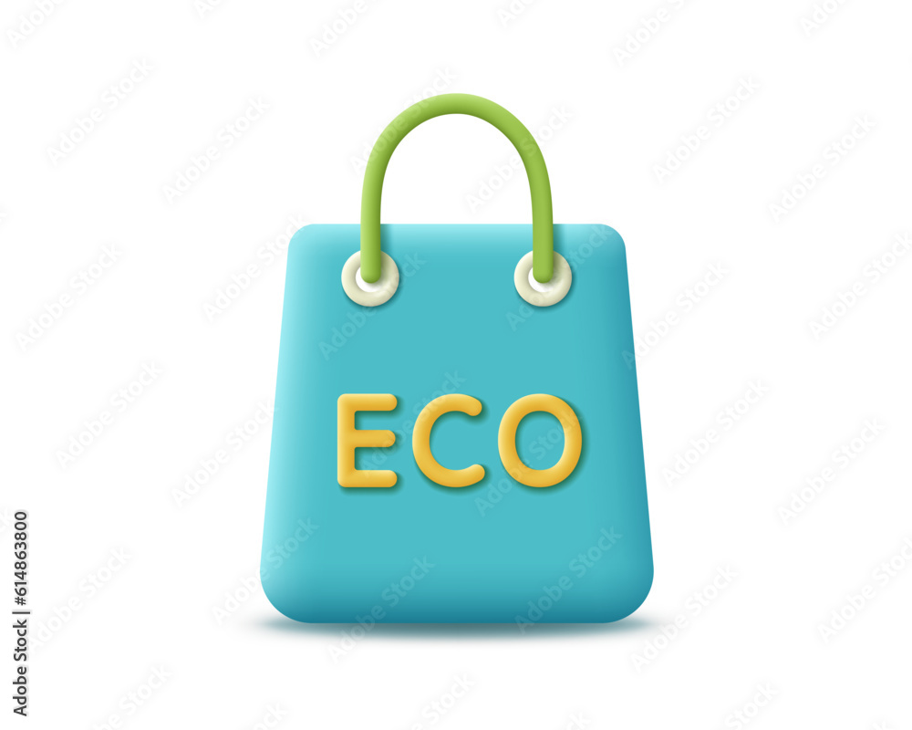 3d eco bag vector icon. Render green bag for eco-friendly, global warming, recycle, organic and bio concept. 3d rendering realistic plastic bag cartoon illustration 3d eco bag vector icon. Render green bag for eco-friendly, global warming, recycle, organic and bio concept. 3d rendering realistic plastic bag cartoon illustration