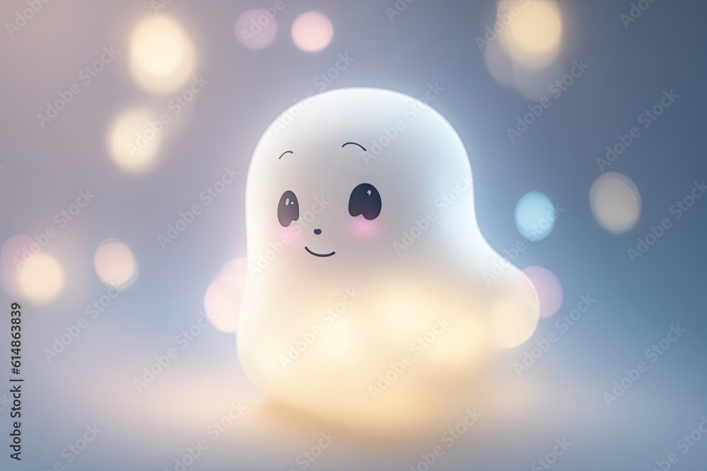 Obraz premium cute Halloween ghost, isolated on pastel background, ai generative