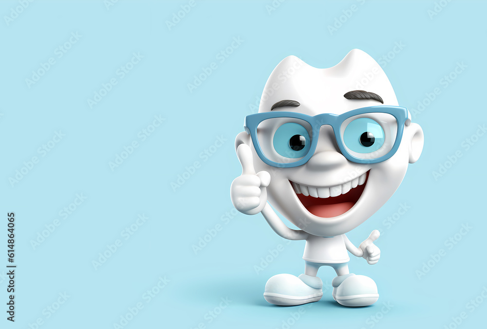 cute cartoon teeths isolated showing thumbs up and smiling,human face emoticon dental care dentist generative ai