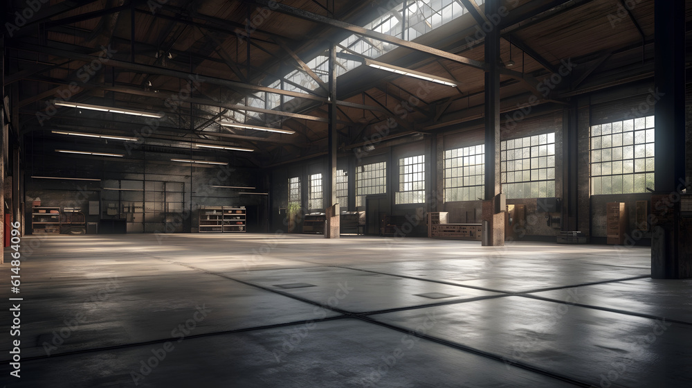 Modern empty warehouse. Generative AI Modern empty warehouse. Generative AI