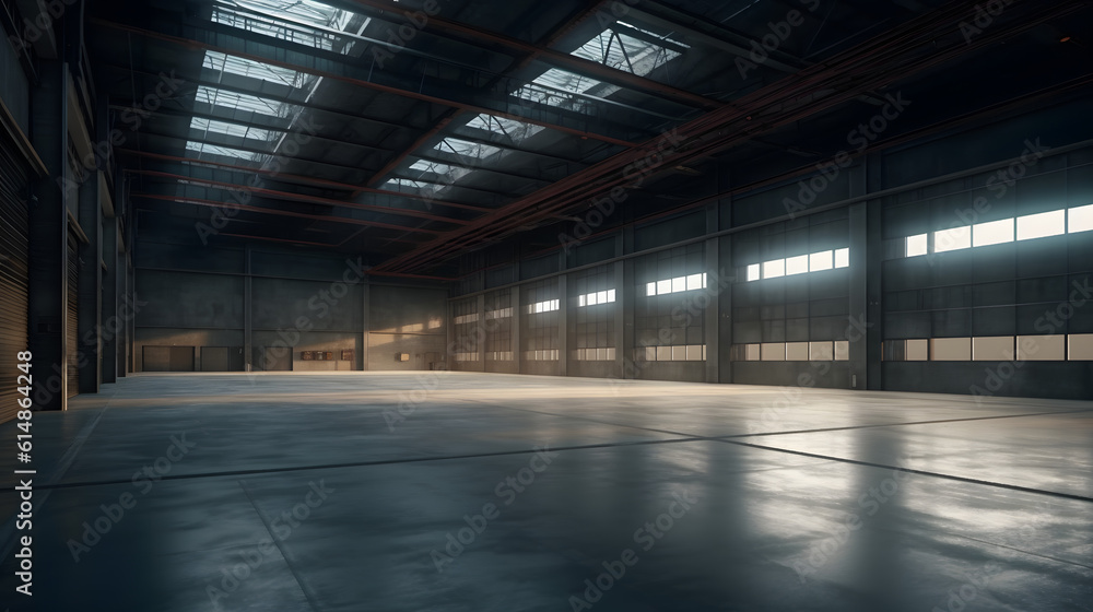 Modern empty warehouse. Generative AI Modern empty warehouse. Generative AI