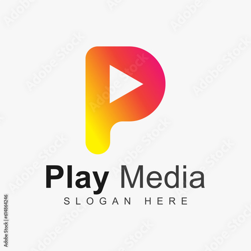 Letter P Play Media Logo Design Vector illustration.
