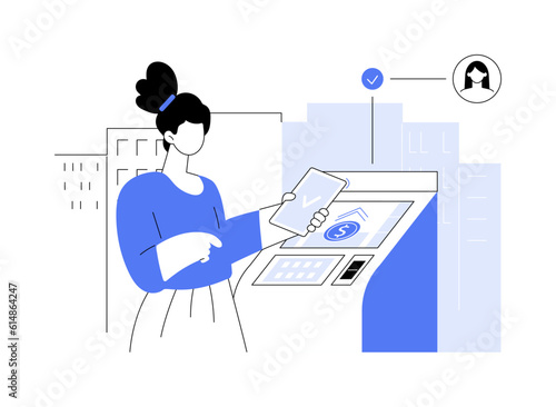 Self-service bank terminal abstract concept vector illustration.