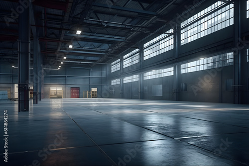 Modern empty warehouse. Generative AI © PIRMYN